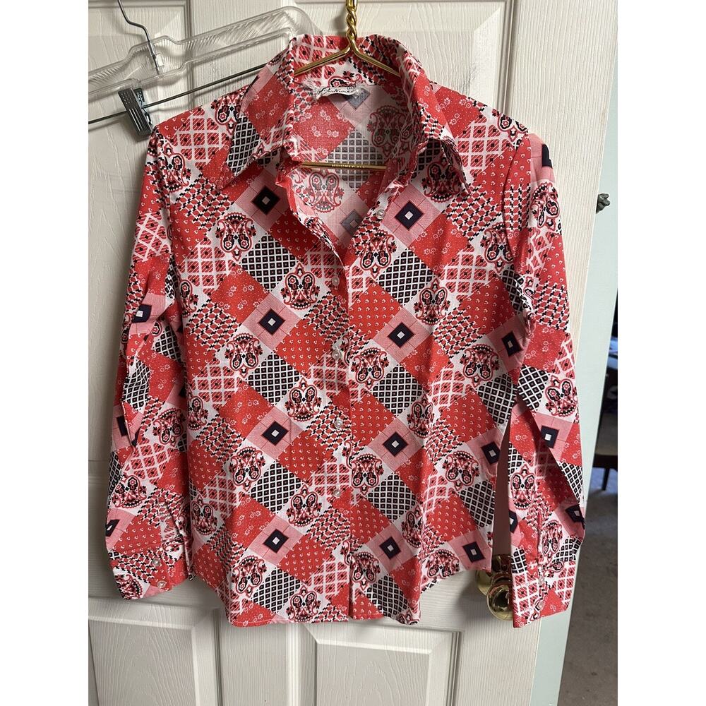 Western 70s Floral Plaid Paisley Med Red Black Dagger Collar Bandana Cowboy Punk